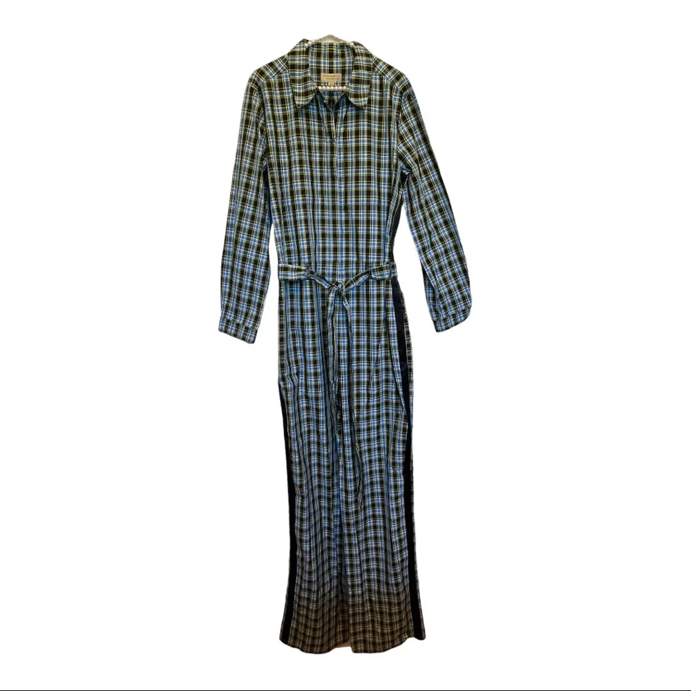 Burberry Ladies Blue Lampton Check Tie Waist Jumpsuit Brand Size 12 (US Size 10) - Picture 2 of 14